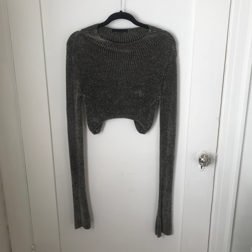 Alexander Wang Grey Velvet Chenille Crop Sweater - Picture 5 of 8